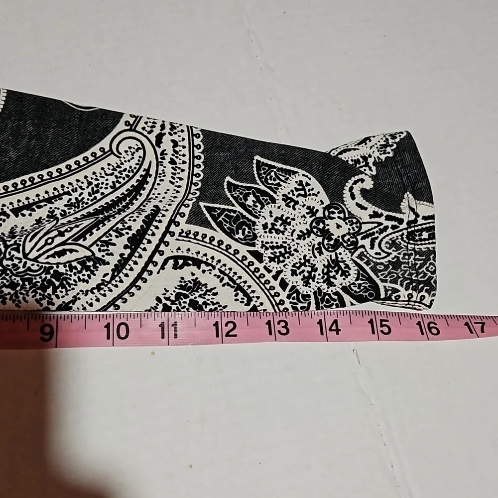 Sandra Darren | Gray and Cream Paisly Faux Wrap Knit Dress - Picture 11 of 12